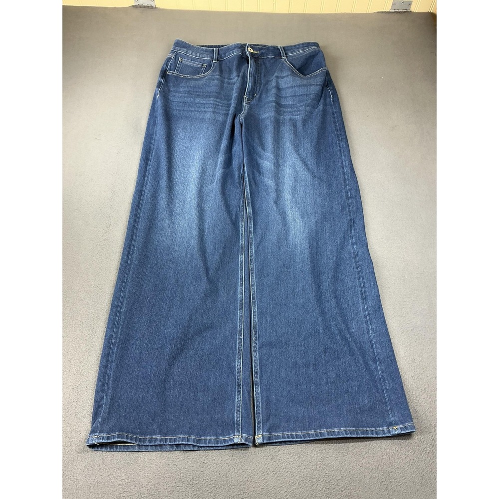 Halara Jeans Womens XL Blue Medium Wash High Rise Wide Leg Relaxed Stretch Denim